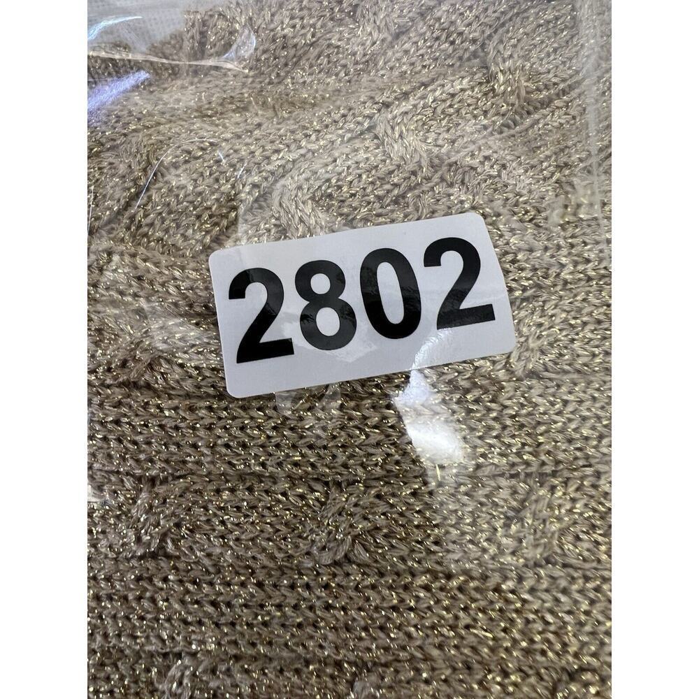 Lauren Ralph Lauren Metallic Gold Foil Cable Knit Pullover Sweater V Neck Medium - Picture 6 of 6